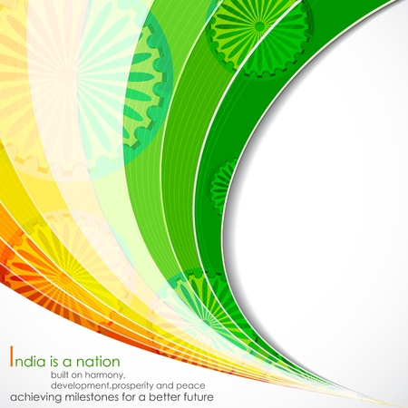 illustration of wave of Indian flag tricolor with Ashok Chakraのイラスト素材