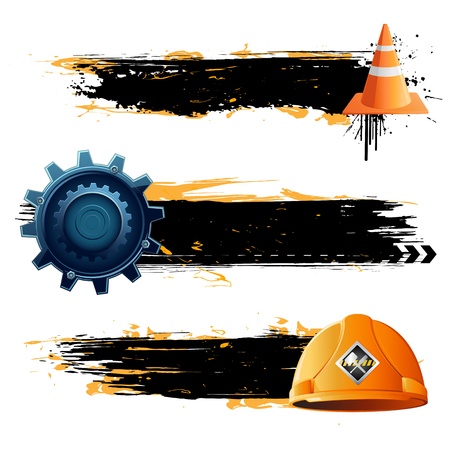 illustration of under construction banner with hard hat and coneのイラスト素材
