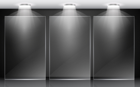 illustration of blank display board with stand and focus lightのイラスト素材