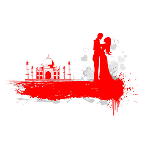 illustration of loving couple in Taj Mahalのイラスト素材