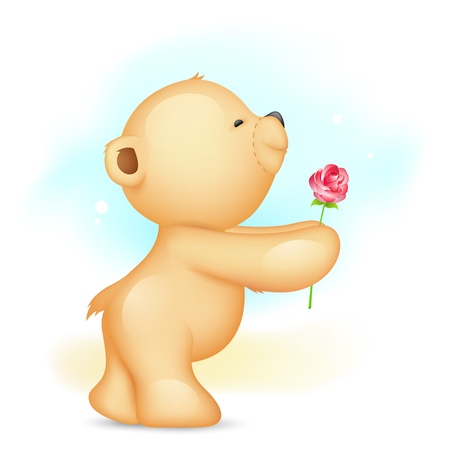 illustration of teddy bear holding rose in proposing poseのイラスト素材