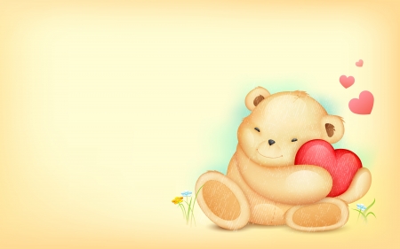 illustration of cute teddy bear hugging heart on love backgroundのイラスト素材