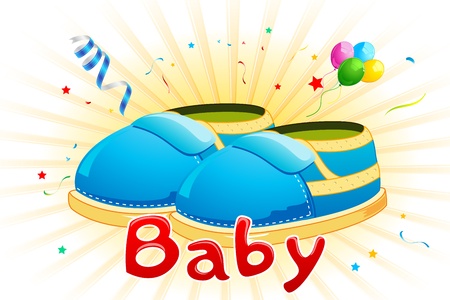 illustration of baby shoes with balloons on abstract backgroundのイラスト素材