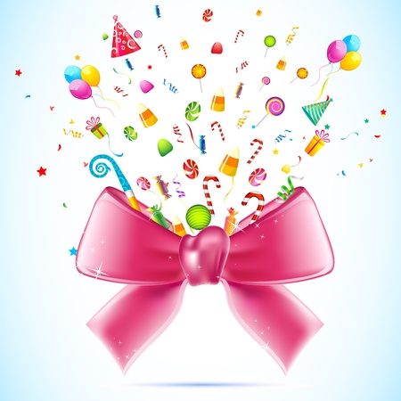 illustration of blasting candy and gift from ribbon bowのイラスト素材