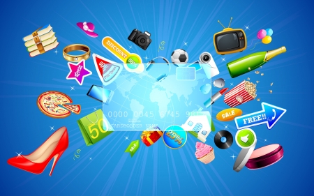 illustration of shopping object coming out of credit cardのイラスト素材