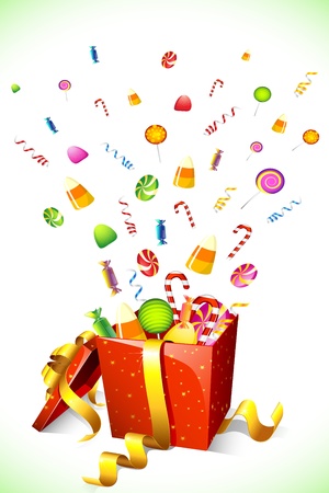 illustration of candy poping out of gift boxのイラスト素材