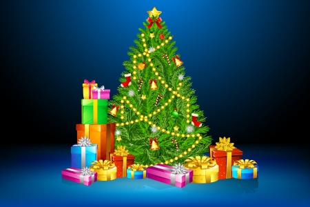 illustration of christmas tree with colorful gift boxのイラスト素材
