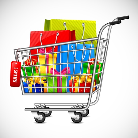 illustration of cart full of shopping bag and gift box showing saleのイラスト素材