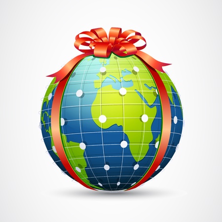 illustration of globe wrapped with ribbon on abstract backgroundのイラスト素材