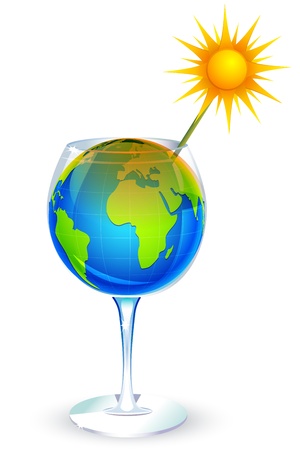 illustration of globe in glass and sun sucking it with straw on white backgroundのイラスト素材