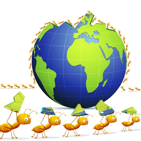 illustration of row of ants forming worod showing teamworkのイラスト素材