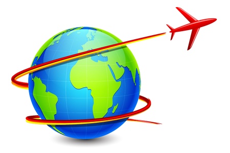 illustration of airplane flying around earthのイラスト素材