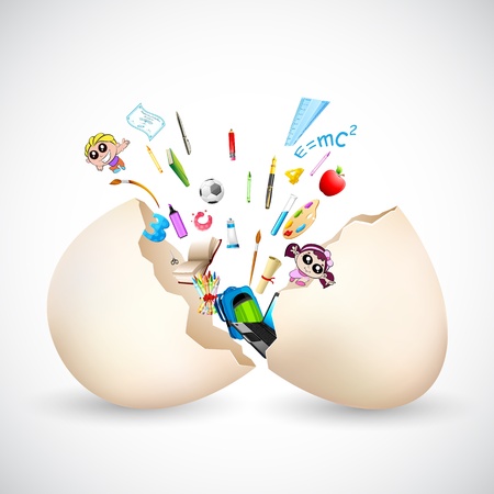 illustration of education element popping out from broken egg shellのイラスト素材