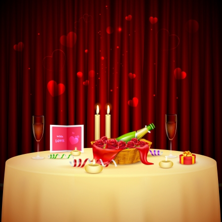 illustration of table decorated for candlelight dinner for Valentine's Dayのイラスト素材