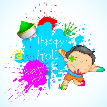illustration of kids playing holi with color and gulalのイラスト素材