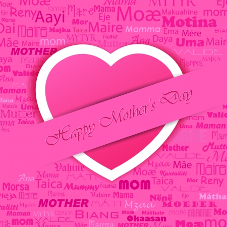 illustration of Happy Mother s Day background with heart and mother in different languageのイラスト素材