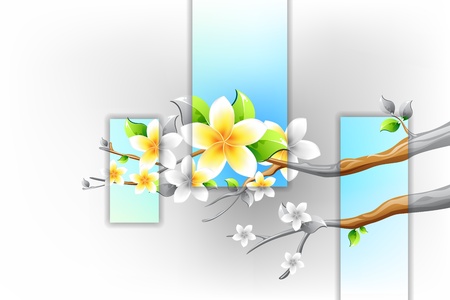 illustration of colorful flower blooming on branch of treeのイラスト素材