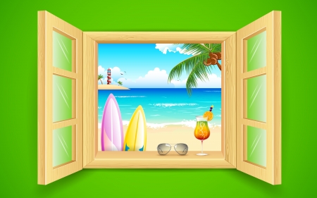 illustration of sea beach view from windowのイラスト素材