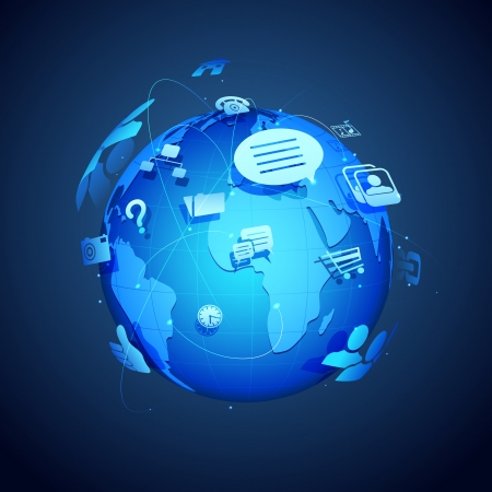 illustration of technology and networking symbol around Earthの写真素材