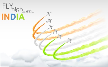 illustration of airplane making Indian tricolor flag in skyのイラスト素材