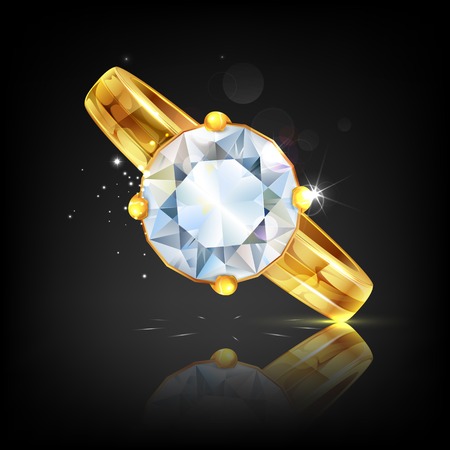 illustration of diamond embeded in gold ringのイラスト素材