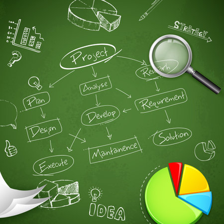 illustration of project flowchart diagram in business backgroundのイラスト素材