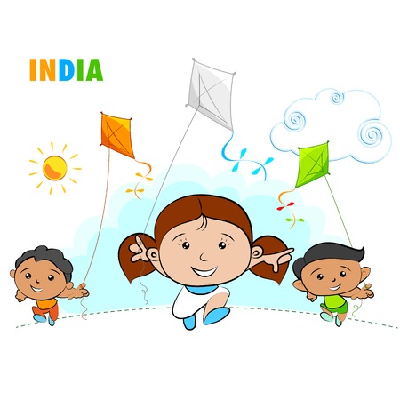 illustration of Makar Sankranti wallpaper with colorful kiteのイラスト素材