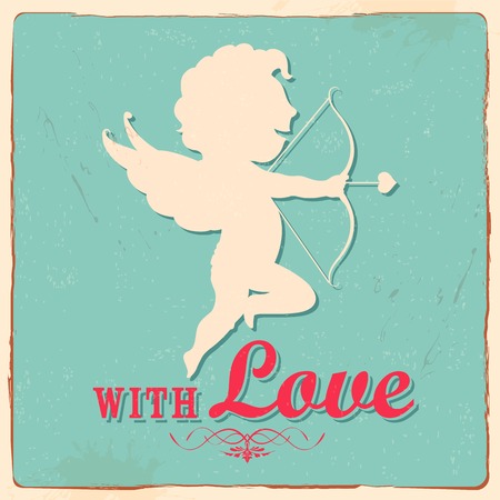 illustration of cupid in retro love background for happy valentines day cardのイラスト素材