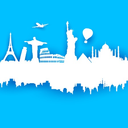 illustration of of travel background with world famous monumentのイラスト素材