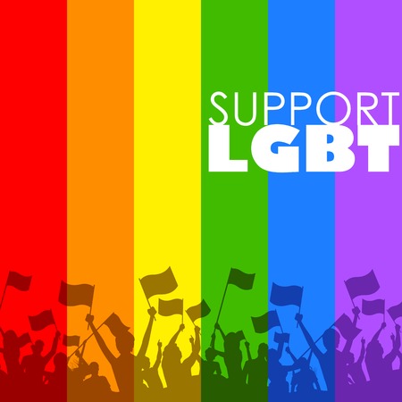 illustration of people showing LGBT support in rainbow color backgroundのイラスト素材