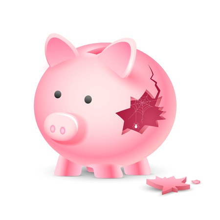 illustration of broken piggy bank with spider webのイラスト素材