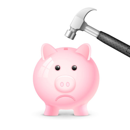 illustration of hammer breaking piggy bankのイラスト素材