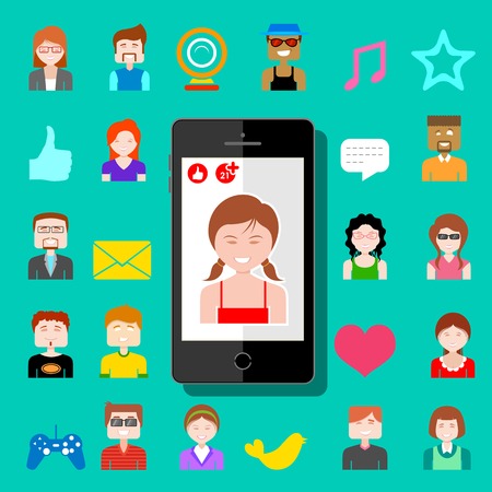 illustration of social media concept in mobile phoneのイラスト素材