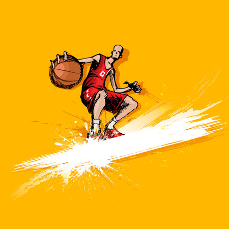 illustration of basketball player playing on abstract grungy backgroundのイラスト素材