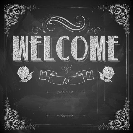 illustration of Welcome written on chalkboardのイラスト素材