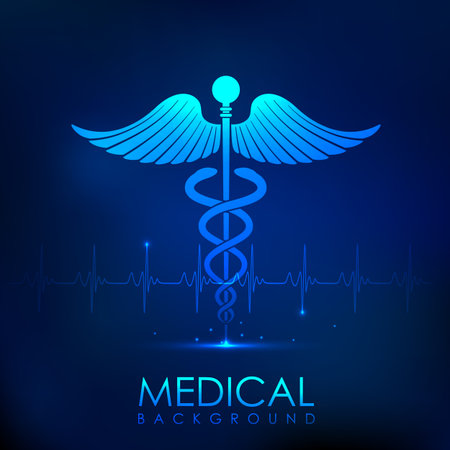 illustration of Caduceus symbol on heart beats in Healthcare and Medical Backgroundのイラスト素材