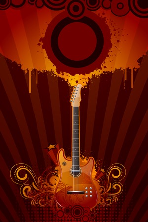 illustration of guitar with floral pattern on abstract grungy backgroundのイラスト素材