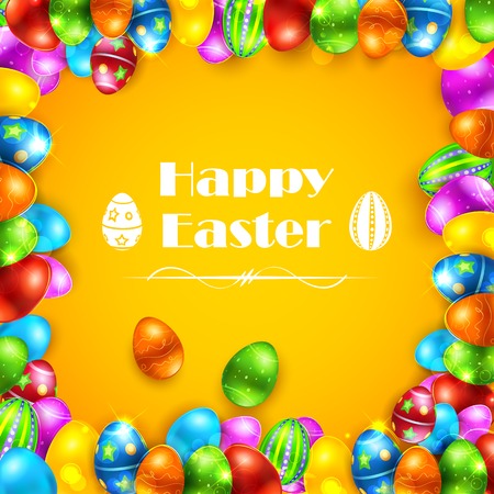 illustration of colorful painted egg as frame of Easter backgroundのイラスト素材