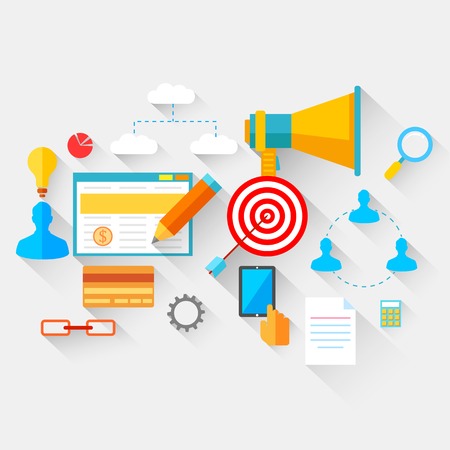 illustration of flat business and technology concept with symbolのイラスト素材