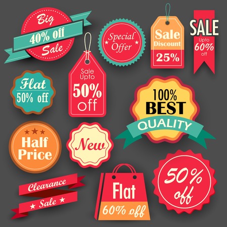 illustration of different sale and discount tags in flat style for promotionのイラスト素材