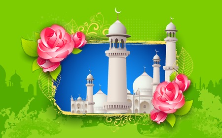 illustration of Eid Mubarak (Happy Eid) background with mosqueのイラスト素材