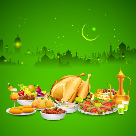 illustration of delicious dishes for Iftar partyのイラスト素材