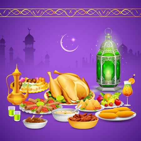 illustration of delicious dishes for Iftar partyのイラスト素材