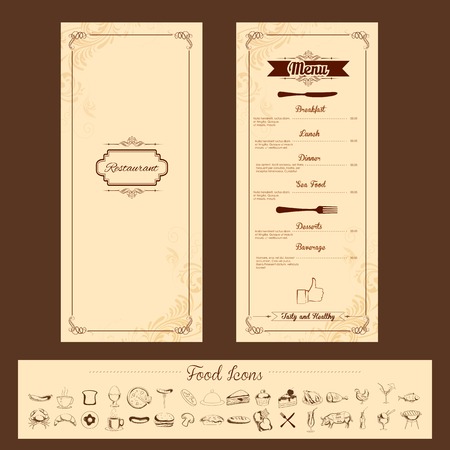 illustration of template for menu card with cutlery on floral backgroundのイラスト素材