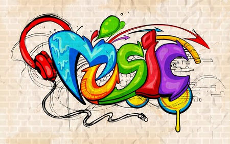 illustration of music background graffiti styleのイラスト素材