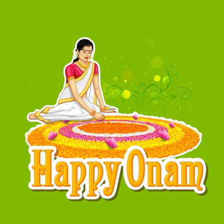 illustration of woman making rangoli for onamのイラスト素材