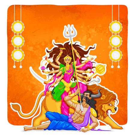 illustration of goddess Durga in Subho Bijoya (Happy Dussehra) backgroundのイラスト素材