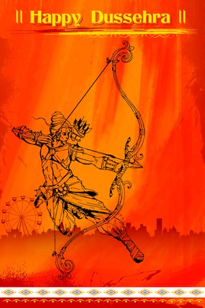 illustration of Lord Rama with bow arrow killing Ravanaのイラスト素材