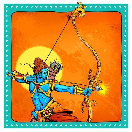 illustration of Lord Rama with bow arrow killing Ravanaのイラスト素材