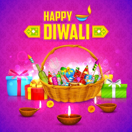 illustration of Happy Diwali Background with firecracker and diyaのイラスト素材